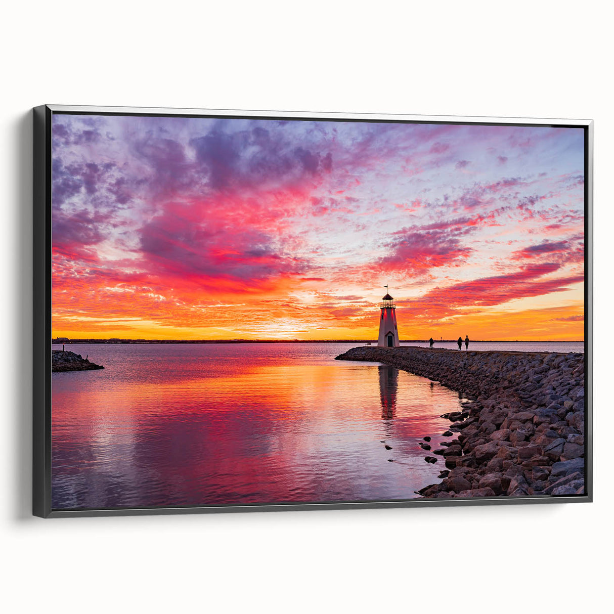 Black and white wall art featuring a vintage poster art style landscape of Oklahoma on a framed canvas.