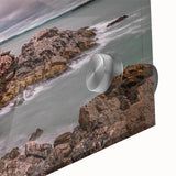 Large abstract wall art of Portland, Oregon, in muted earth tones on acrylic glass, ideal for dining room ambiance.