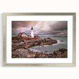 Textured art depicting abstract Portland, Oregon scenery in muted greens and blues on a framed silver mat.