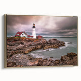 Framed canvas of a vintage-style Portland, Oregon landscape in black and gold tones, ideal for bedroom wall art.