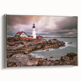 Framed canvas of a vintage-style landscape painting featuring the Portland, Oregon skyline in colorful hues.