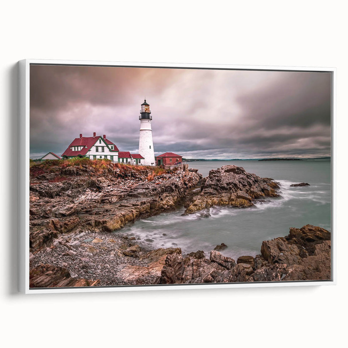 Vintage poster art of Portland, Oregon skyline in colorful hues on a framed canvas, ideal for living room decor.