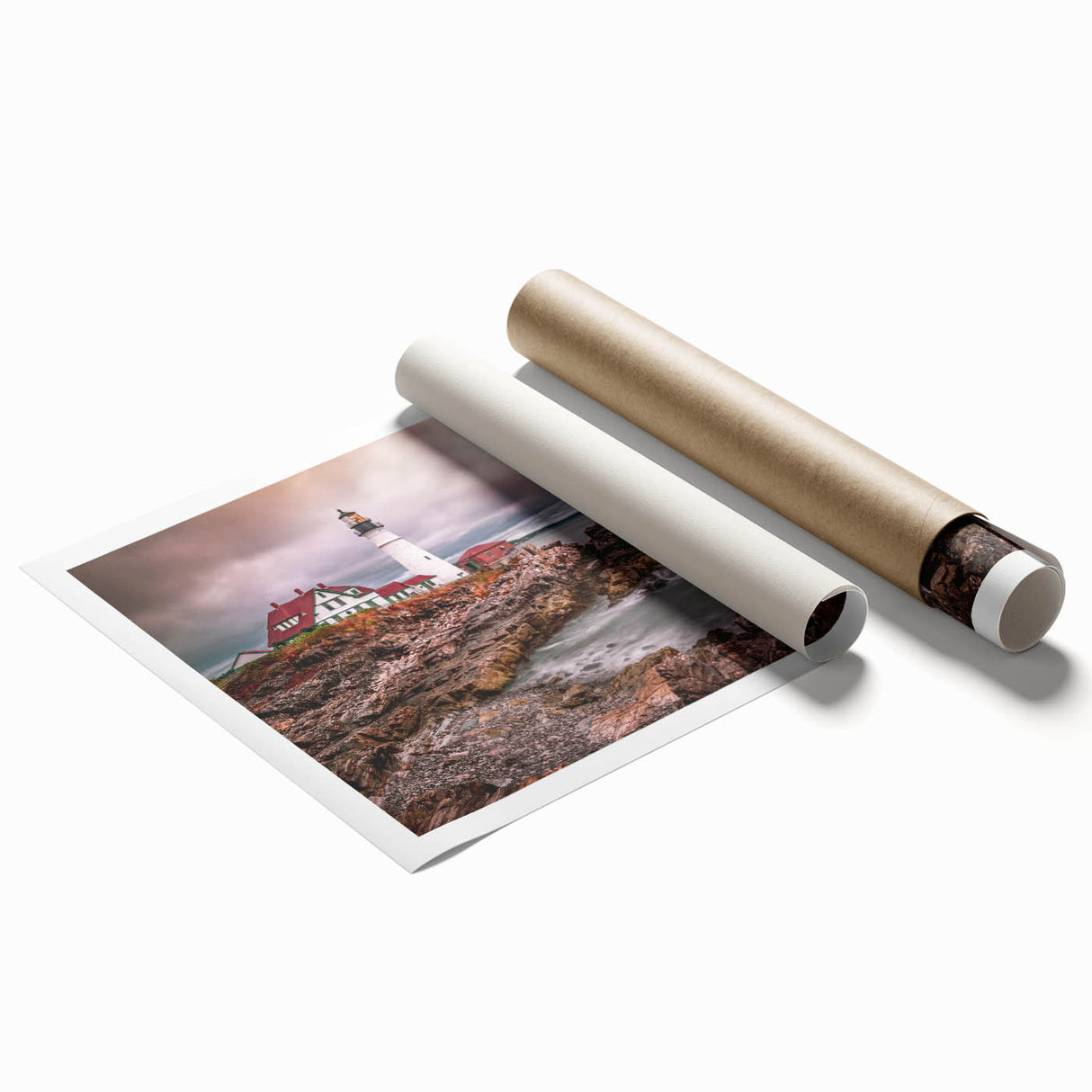 Extra large rolled print of Portland, Oregon scenery with soft floral elements, ideal for classy bathroom wall art.