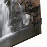 Large abstract wall art on acrylic glass featuring mid-century modernist style with muted earth tones.