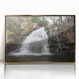 Mid-century modernist acrylic print of Pennsylvania scenery in gold frame, suitable for nursery wall art.