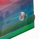 Large abstract wall art depicting Vermont scenery in muted earth tones on acrylic glass, suitable for dining room ambiance.