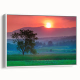 Vintage poster art of Vermont scenery on framed canvas, featuring a colorful palette, ideal for living room decor.