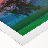 Art deco poster of Vermont scenery in autumnal hues on rolled canvas, suitable for dining room ambiance.