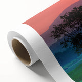 Art deco poster of Vermont scenery in muted greens and blues on rolled canvas, ideal for nursery wall art.