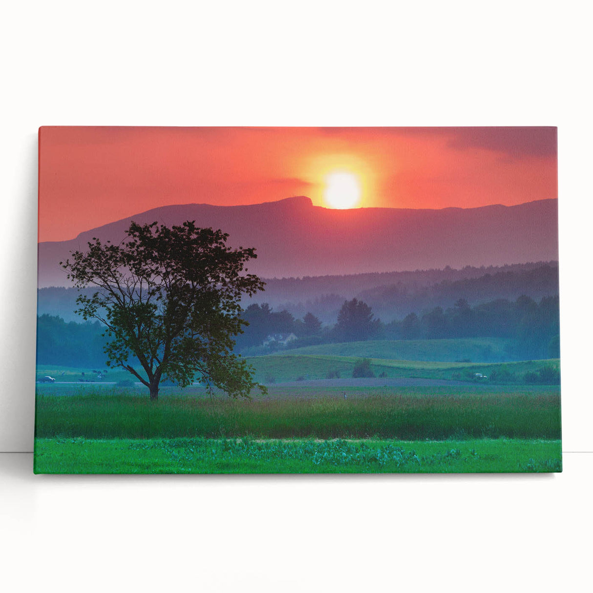 Black and white photo of Vermont scenery on stretched canvas, ideal for kitchen wall art.