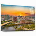 Acrylic glass print of a large abstract depiction of Virginia scenery in cool blue and green tones.
