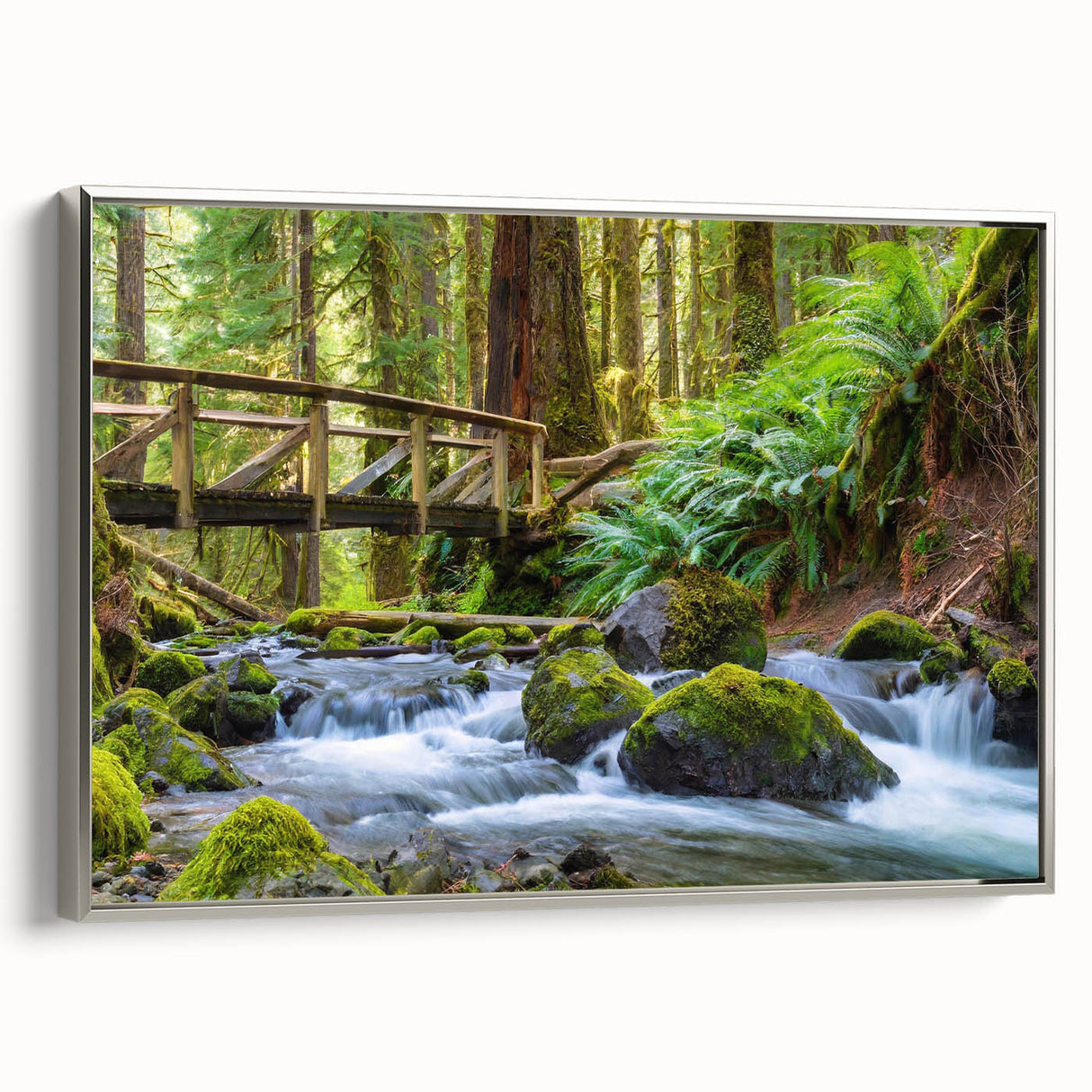 Framed canvas of a vintage-style Washington Olympic landscape painting in muted earth tones, ideal for office decor.