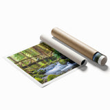 Extra large rolled print of Olympic National Park with lush greenery and floral elements, ideal for classy bathroom wall art.