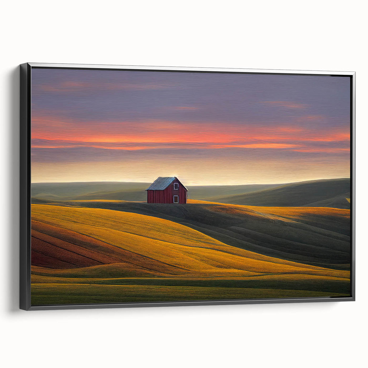 Black and white framed canvas of the Palouse landscape, ideal for bedroom wall decor.