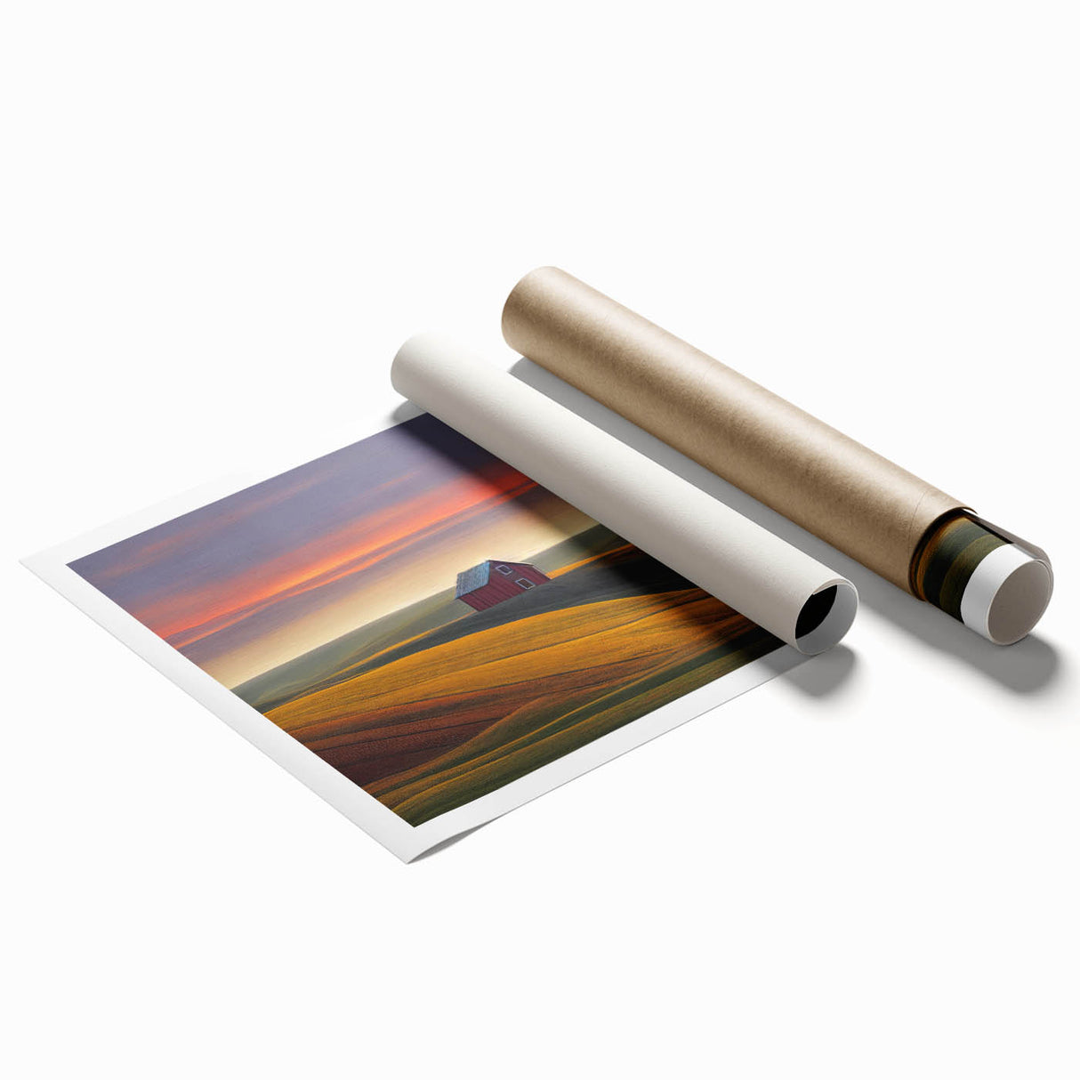 Extra large rolled print of Palouse, Washington scenery with vibrant green fields, ideal for classy bathroom wall art.