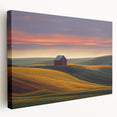 Large stretched canvas featuring a scenic Palouse landscape in earthy green and brown tones, suitable for kitchen wall art.