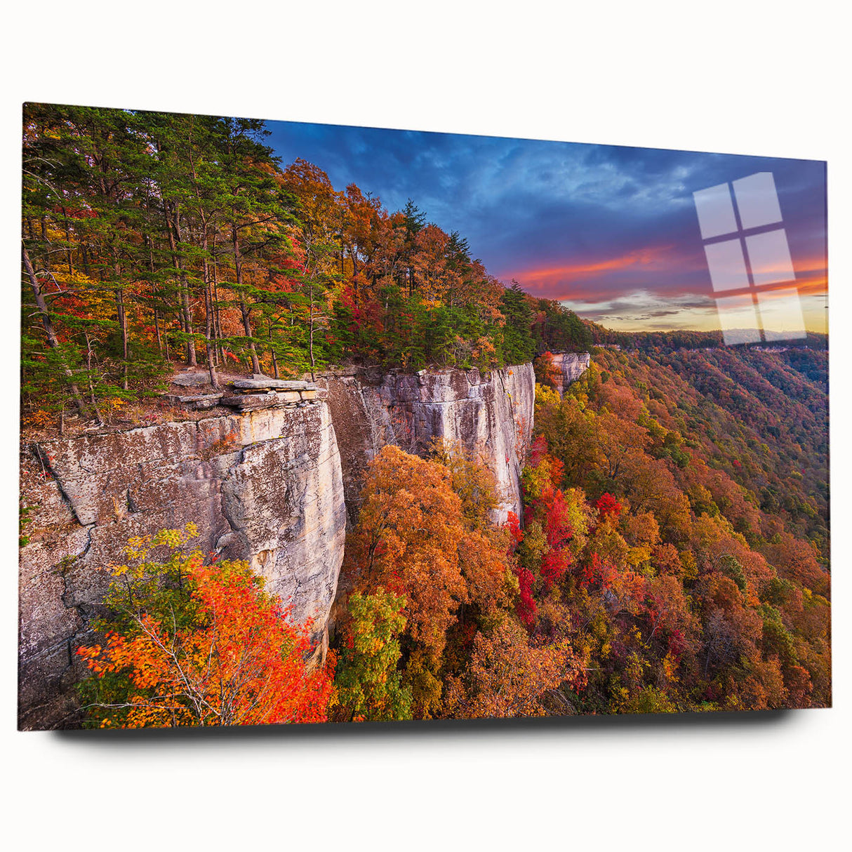 Large abstract depiction of West Virginia scenery in muted earth tones on acrylic glass.