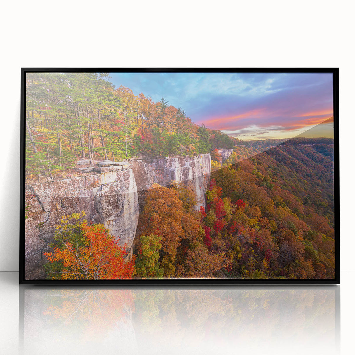 Large abstract wall art depicting West Virginia scenery in muted earth tones on a framed acrylic.