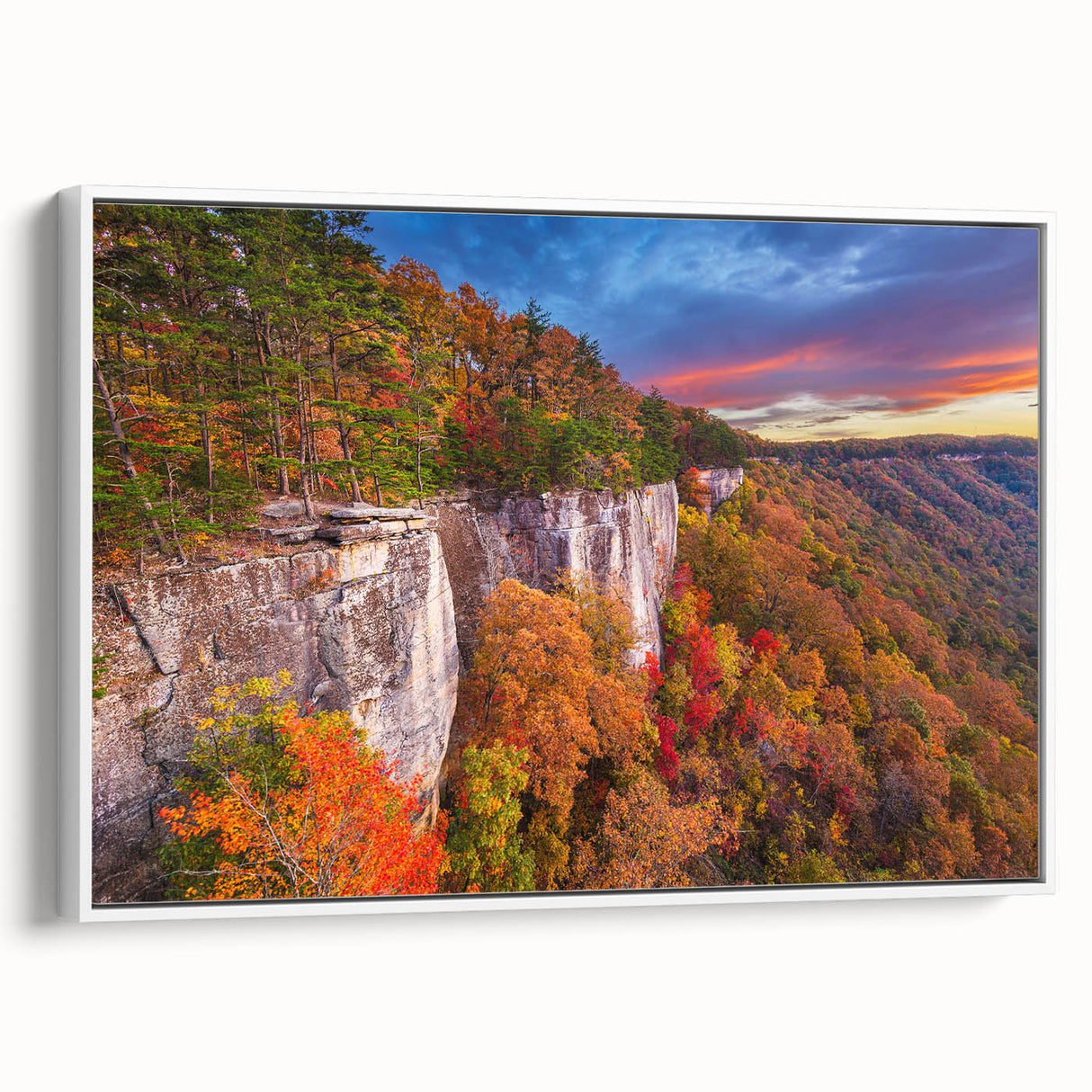 Vintage poster art of West Virginia scenery on a framed canvas, featuring colorful art in a large format.