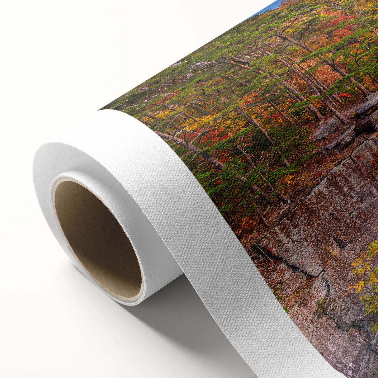 Art Deco style poster of West Virginia scenery on rolled canvas, with soft green and blue tones, ideal for nursery wall art.
