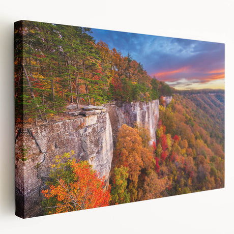 West Virginia landscape on stretched canvas, featuring muted green and blue tones, ideal for kitchen wall art.