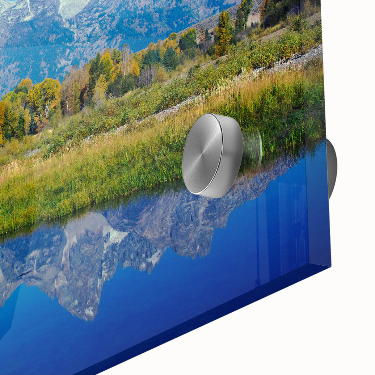 Large abstract wall art of Wyoming's Grand Tetons in muted earth tones on acrylic glass, ideal for dining room ambiance.
