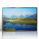 Framed acrylic print of Grand Tetons scenery in muted earth tones, ideal for modern art wall decor.