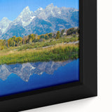 Extra large framed canvas featuring a textured depiction of the Grand Tetons under a vibrant sky.