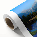 Art deco poster of Wyoming's Grand Tetons in muted earth tones on rolled canvas, ideal for nursery wall art.