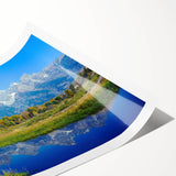 Extra large rolled print of Grand Tetons scenery with line art flowers in muted earth tones.