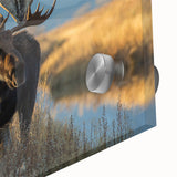 Large abstract depiction of Yellowstone in muted earth tones on acrylic glass, ideal for dining room art.