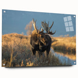 Acrylic print of Yellowstone scenery with vibrant green and blue tones, suitable for dining room decor.