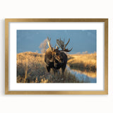 Extra large wall art featuring an abstract depiction of Yellowstone, with textured strokes in earthy tones, framed in gold.