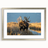 Textured abstract art print of Yellowstone scenery in muted earth tones, framed in silver, ideal for bedroom art.