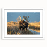 Abstract art print of Yellowstone scenery in muted earth tones, framed with a white mat, suitable for dining room decor.