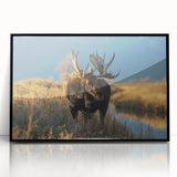 Large abstract wall art depicting Yellowstone scenery in muted earth tones, framed in black acrylic.