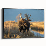 Black and white framed canvas of Yellowstone landscape, ideal for bedroom wall decor.