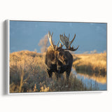 Vintage poster art of Yellowstone scenery on a framed canvas, featuring vibrant colors, ideal for living room decor.