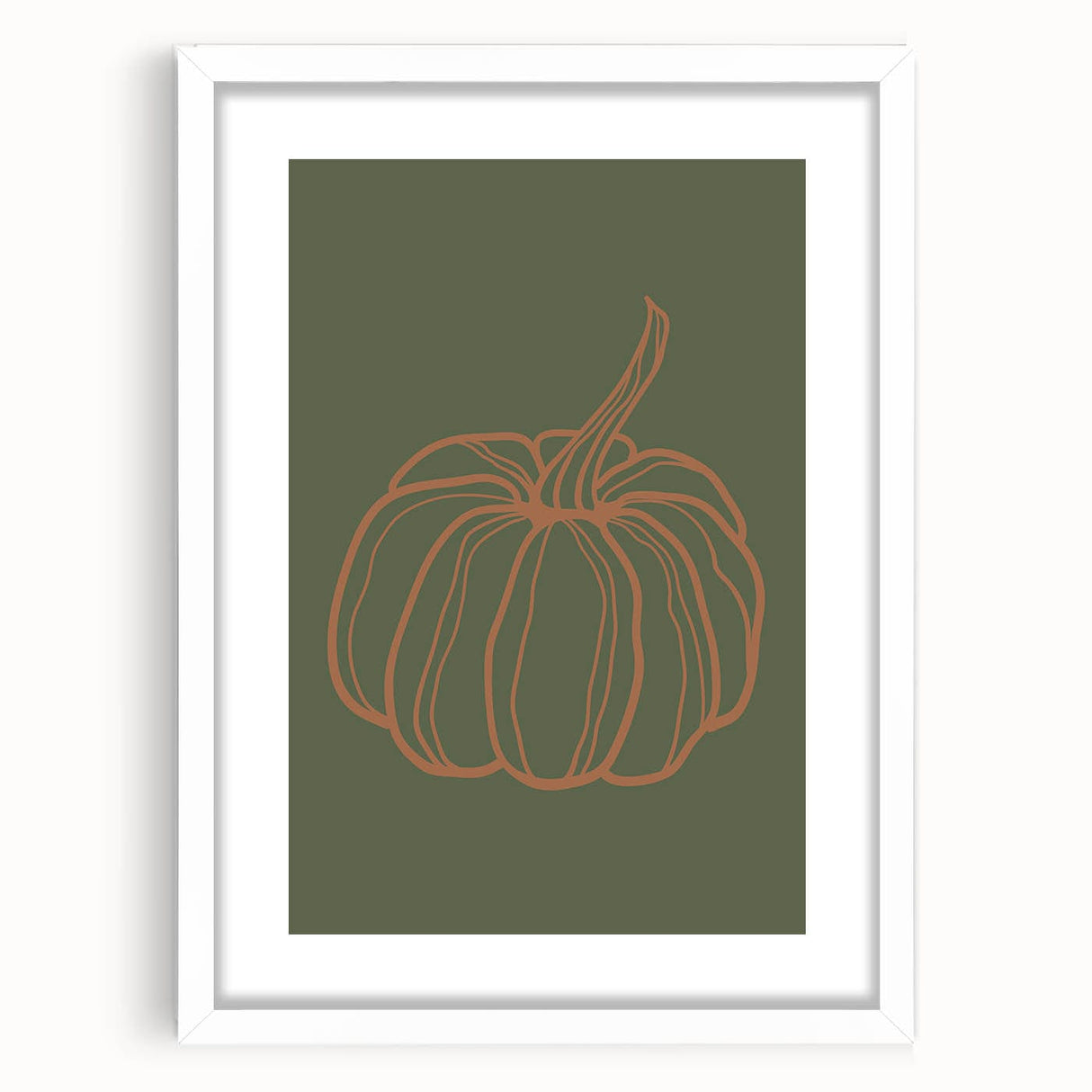 Abstract art print featuring autumnal shades on a framed white canvas, suitable for dining or bedroom decor.