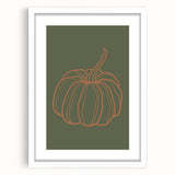 Abstract art print featuring autumnal shades on a framed white canvas, suitable for dining or bedroom decor.