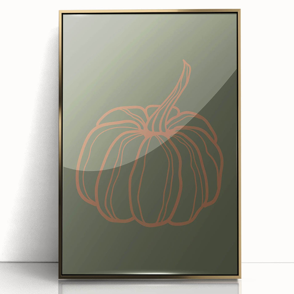 Mid-century modernist large art print of an abstract fall scene in gold tones, framed acrylic, ideal for nursery wall decor.