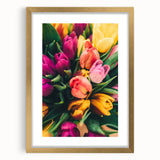 Extra large abstract art print featuring textured spring motifs in soft pastel shades, framed in gold.