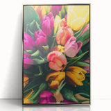 Mid-century modernist art depicting spring with pastel colors on a framed acrylic, ideal for nursery wall art.