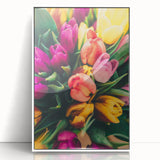 Art deco poster of spring season in muted green and pink tones on white framed acrylic, suitable for nursery wall art.