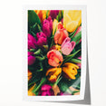 Spring-themed floral art on rolled canvas with soft pastel colors, ideal for dining room wall decor.