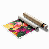 Extra large rolled canvas print featuring a vibrant floral design, ideal for classy bathroom or large living room decor.