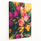 Spring-themed stretched canvas depicting vibrant green and floral motifs, ideal for kitchen wall art.