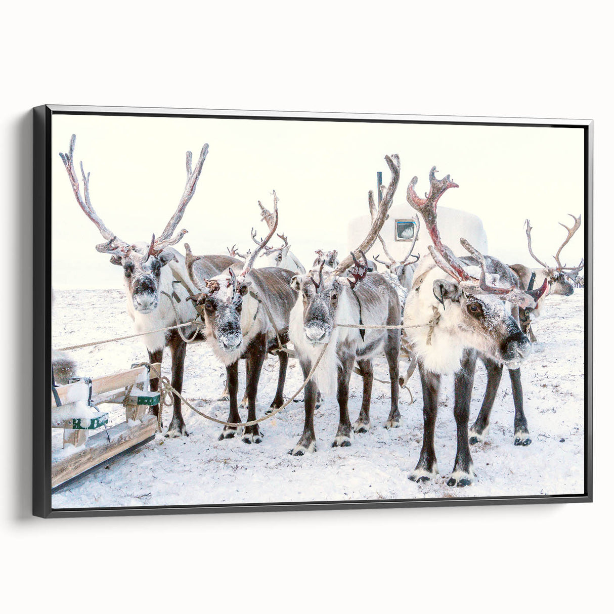 Winter landscape painting in black and white on a framed canvas, ideal for bedroom wall decor.