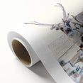 Art Deco poster featuring a winter scene with muted blue and white tones on rolled canvas, ideal for nursery wall art.