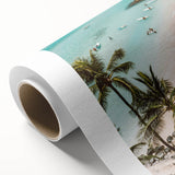 Art deco poster of a summer scene with soft pastel colors on rolled canvas.